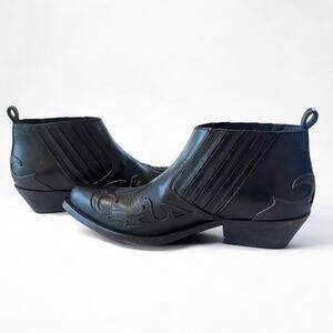 Golden Goose Leather Western Booties Black Ankle Boots Made in Italy Sz 39 US 9
